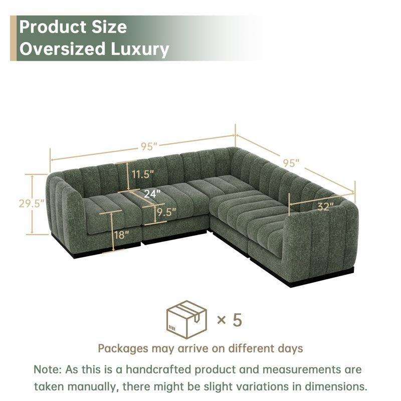 Yeşil Şönil Kumaş Masif Ahşap Bazalı Modüler Köşe Koltuk Takımı - 244 cm - 193771