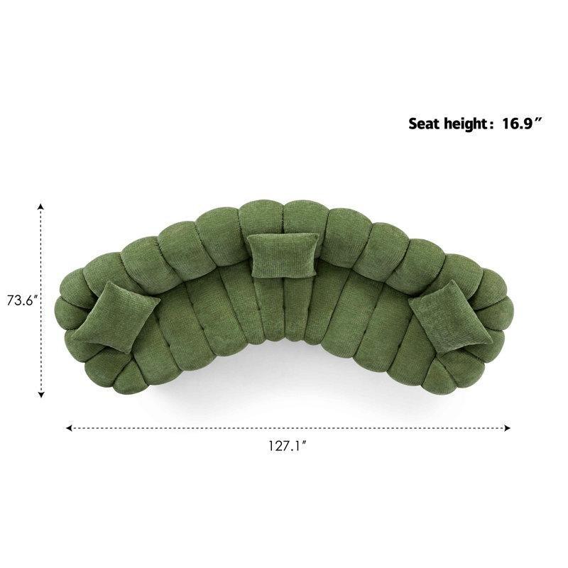 Yeşil Şönil Kumaş Modüler Kavisli Tasarım Koltuk - 322 cm - 197400