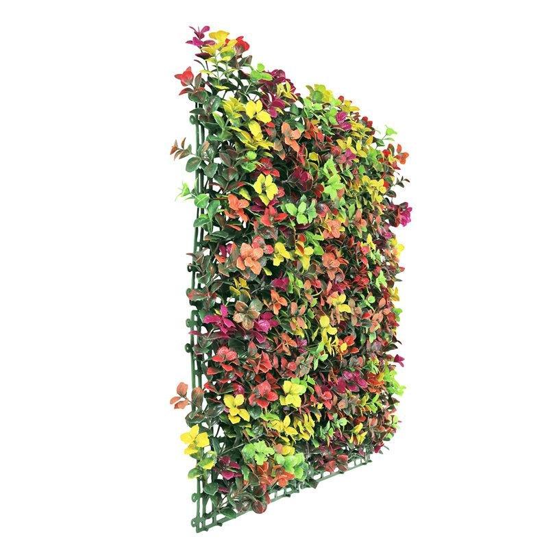 Yeşil ve Kırmızı Plastik 4lü Set Yapay Sarmaşık Duvar Paneli Çit - 51x51 cm - 170739
