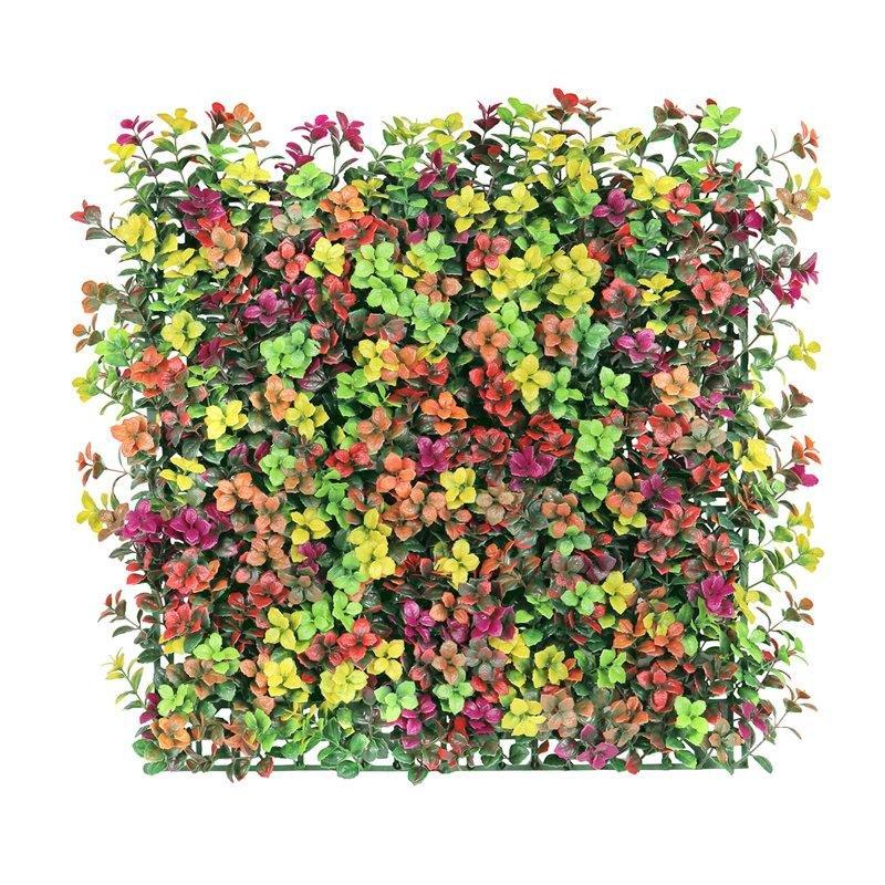 Yeşil ve Kırmızı Plastik 4lü Set Yapay Sarmaşık Duvar Paneli Çit - 51x51 cm - 170739