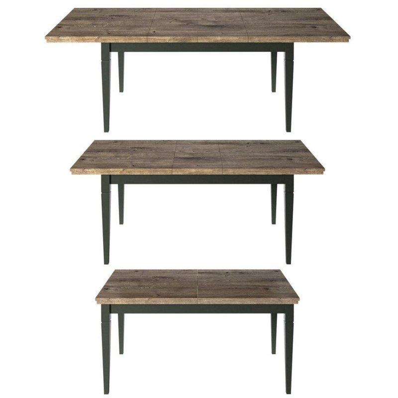 Yeşil ve Lefkas Meşe Masif Ahşap Ayaklı Uzatılabilir Bohem Yemek Masası - 160-240 cm - 236821