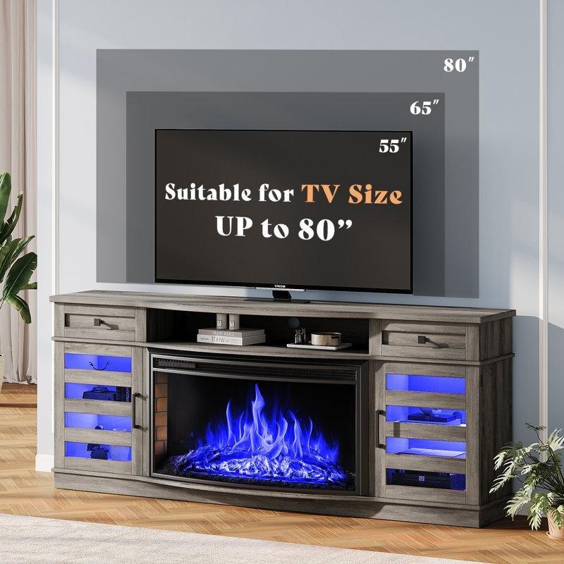 Yıkanmış Gri MDF LEDli Kavisli Şömineli TV Ünitesi - 178 cm - 220866