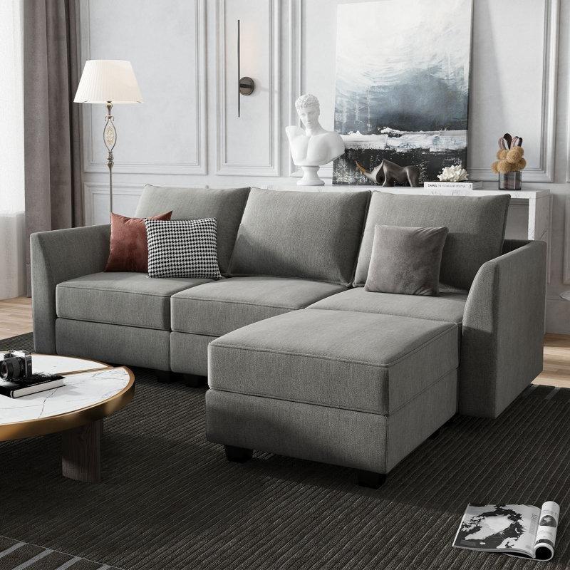 Yönü Değiştirilebilir Sandıklı Modüler Polyester L Köşe Koltuk Takımı - 221x142 cm - 194121