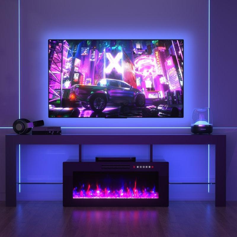 Yüksek Parlak MDF LED Işıklı Elektrikli Şömineli TV Ünitesi - 178 cm - 221868