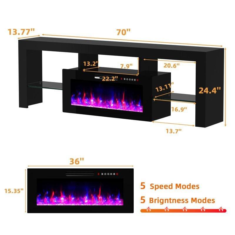 Yüksek Parlak MDF LED Işıklı Elektrikli Şömineli TV Ünitesi - 178 cm - 221868