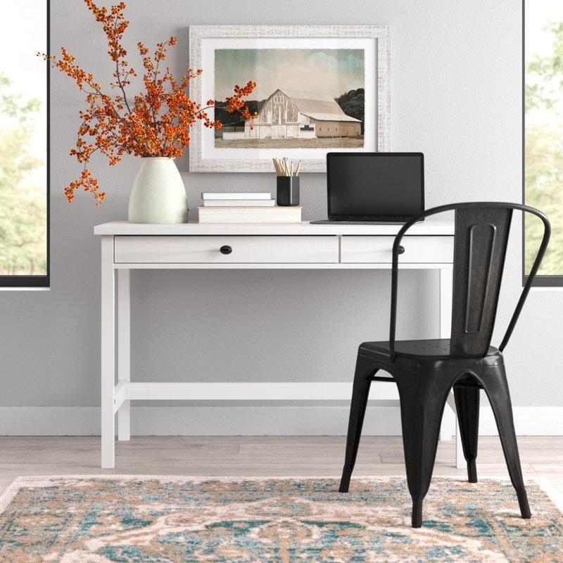 Yumuşak Beyaz Endüstriyel Ahşap 2 Çekmeceli Vintage Çalışma Masası - 120x50 cm - 234799