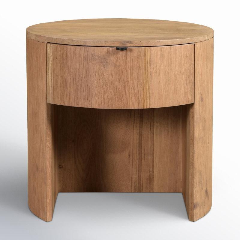 Yuvarlak Masif Meşe Tek Çekmeceli Komodin - 49 cm - 224453