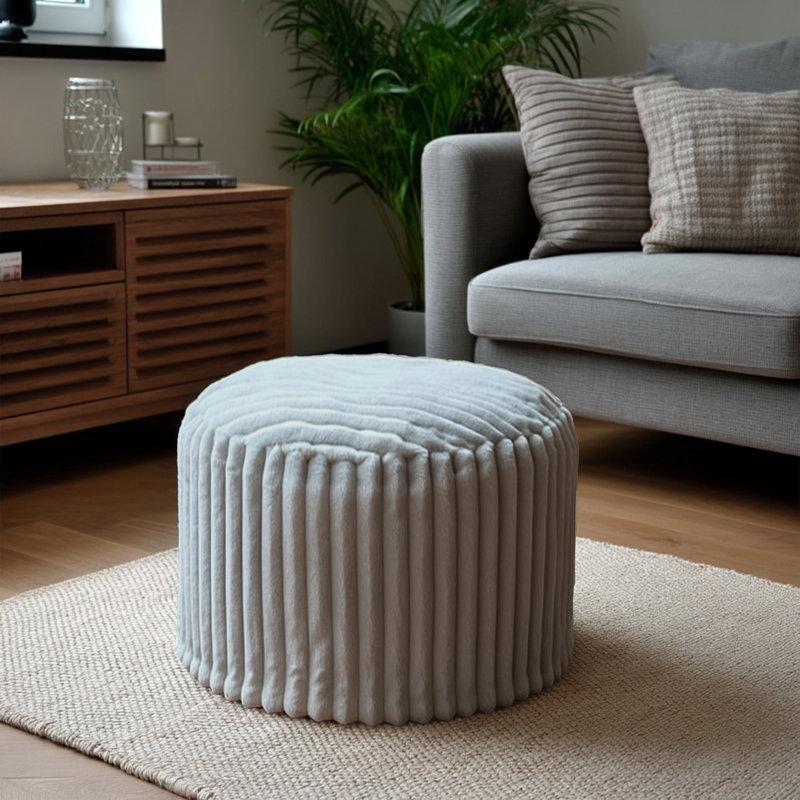 Yuvarlak Peluş Suni Kürk Kapitoneli Puf - 51x39 cm - 165220