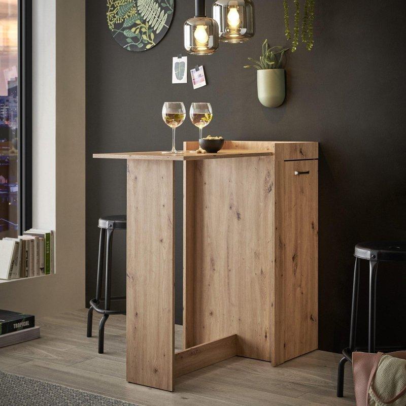 Zanaatkar Meşe Rengi Dolaplı Ahşap Bar Masası - 105x52x101 cm - 232653