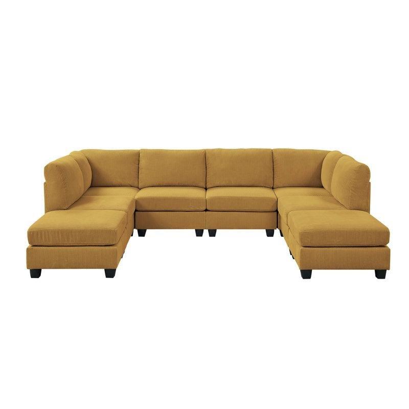 Zencefil Fitilli Kadife Ahşap Modüler Yönü Değiştirilebilir Köşe Koltuk - 305x229 cm - 192826