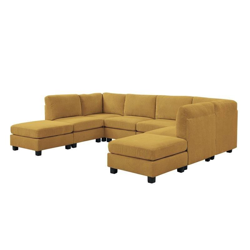 Zencefil Fitilli Kadife Ahşap Modüler Yönü Değiştirilebilir Köşe Koltuk - 305x229 cm - 192826