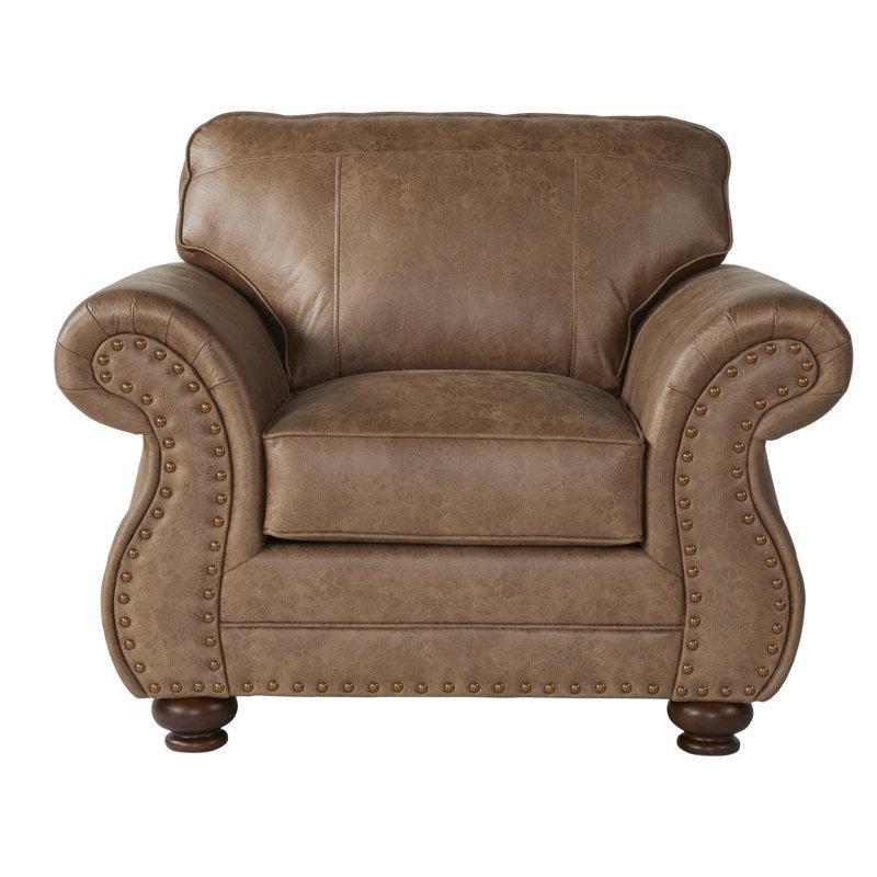 Zencefil Rengi Masif Ahşap Metal Zımba Detaylı Tekli Koltuk - 120 cm - 203566