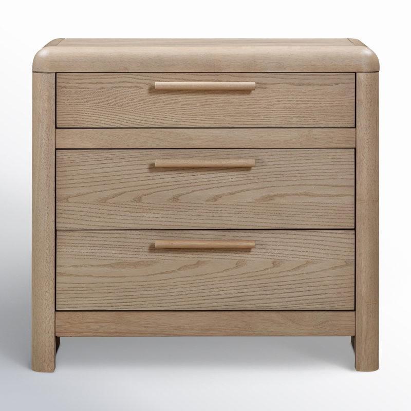 Zencefil Rengi Masif Kauçuk Ağacı Üç Çekmeceli Komodin - 72 cm - 224576