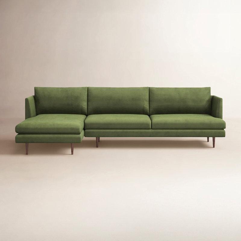 Zeytin Yeşili Polyester Kumaş Masif Ceviz Ayaklı Sol Uzanmalı Köşe Koltuk - 285 cm - 193262