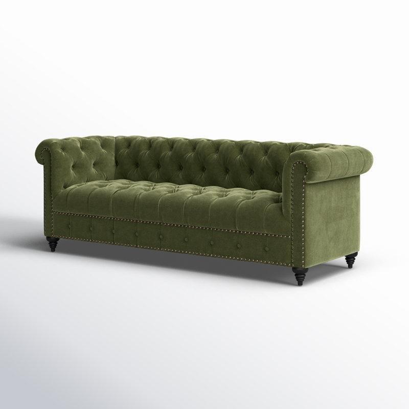 Zımba Detaylı Kapitoneli Masif Ahşap Ayaklı Dokuma Kumaş Chesterfield Koltuk - 224 cm - 194816