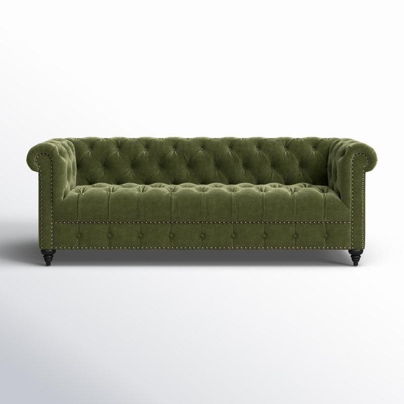 Zımba Detaylı Kapitoneli Masif Ahşap Ayaklı Dokuma Kumaş Chesterfield Koltuk - 224 cm - 194816