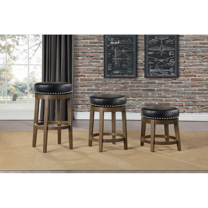 Zımba Detaylı Masif Ahşap Suni Deri Döner Makyaj Masası Pufu 2li Set - 233062