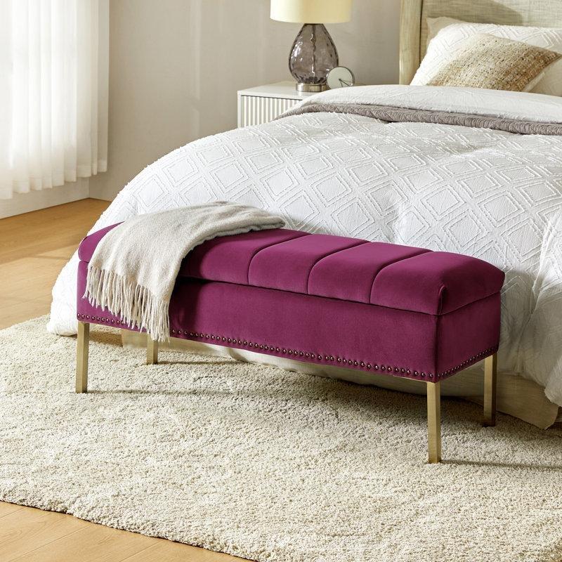 Zımba Detaylı Metal Ayaklı Sandıklı Kapitoneli Kadife Bench - 119 cm - 164251