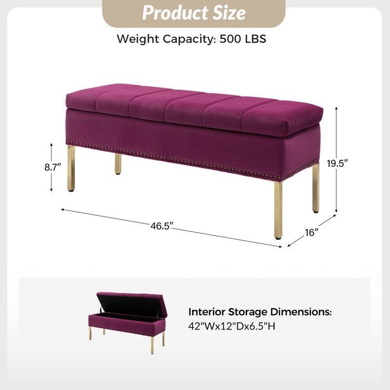 Zımba Detaylı Metal Ayaklı Sandıklı Kapitoneli Kadife Bench - 119 cm - 164251