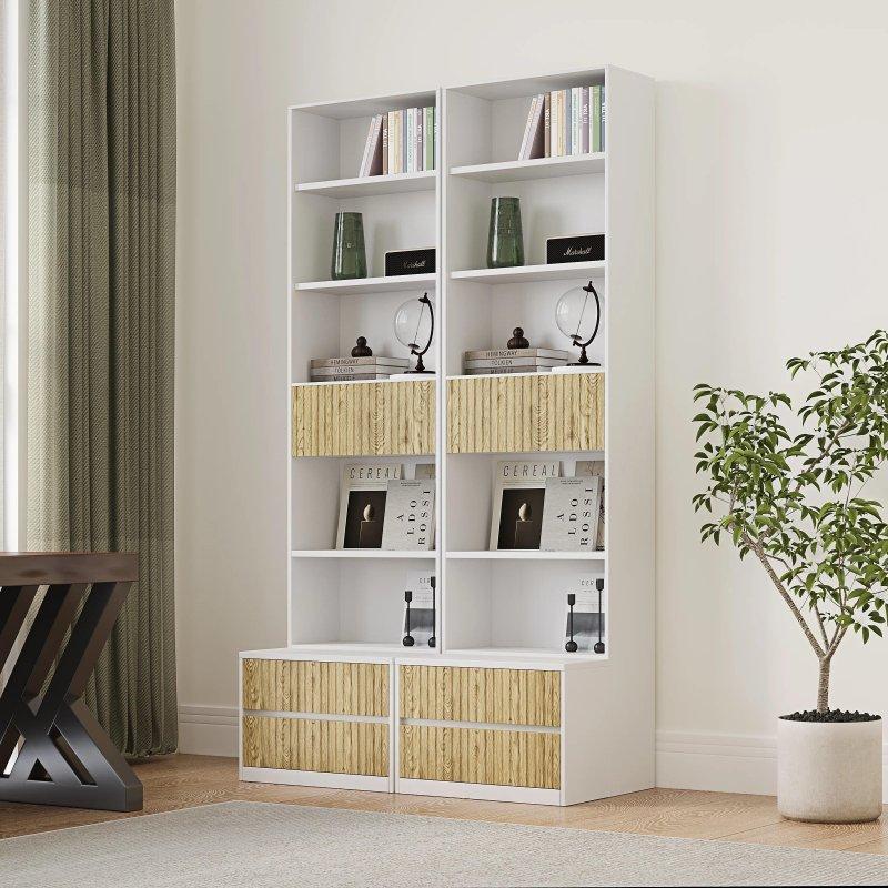 2li Set MDF Çekmeceli ve Hareketli Tabureli Kitaplık - 218 cm - 314875
