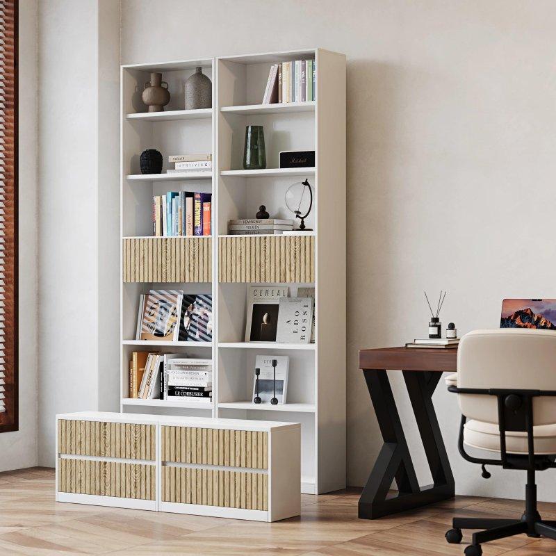2li Set MDF Çekmeceli ve Hareketli Tabureli Kitaplık - 218 cm - 314875