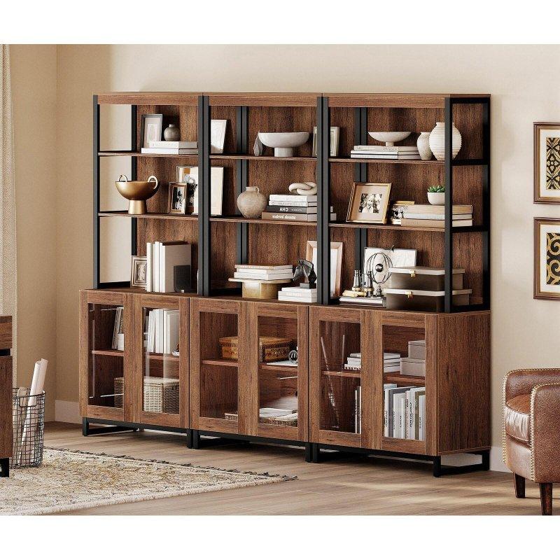 3lü Set Ayarlanabilir Raflı Ahşap Cam Kapaklı Kitaplık - 183 cm - 239487