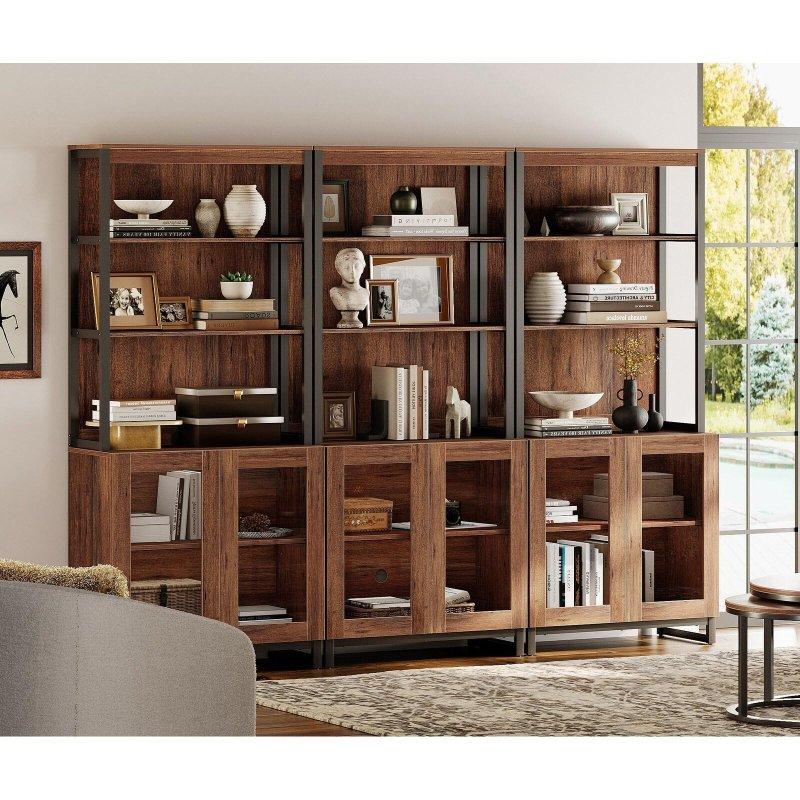 3lü Set Ayarlanabilir Raflı Ahşap Cam Kapaklı Kitaplık - 183 cm - 239487