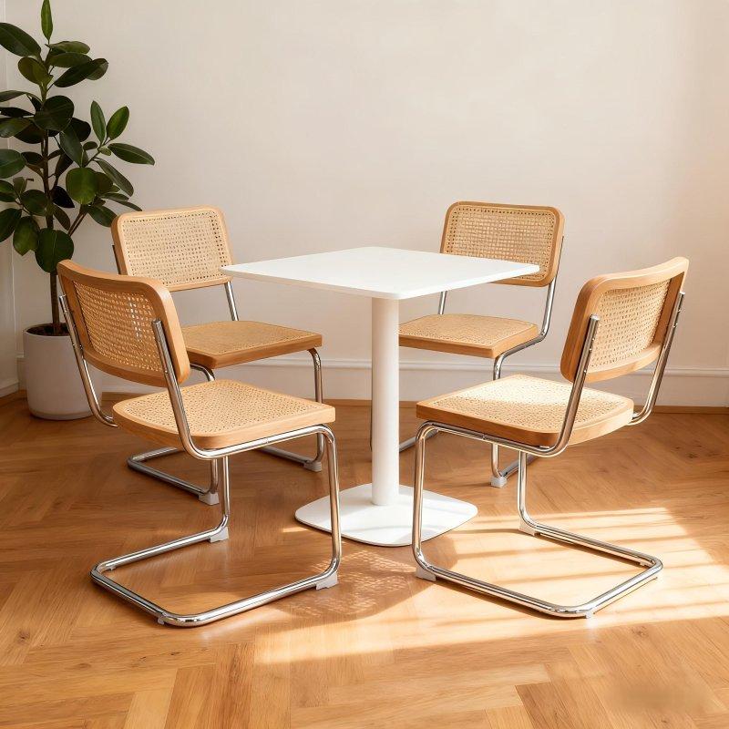 4lü Set Kahverengi Kadife Krom Ayaklı İstiflenebilir Rattan Sandalye - 252388