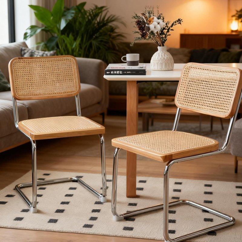 4lü Set Kahverengi Kadife Krom Ayaklı İstiflenebilir Rattan Sandalye - 252388