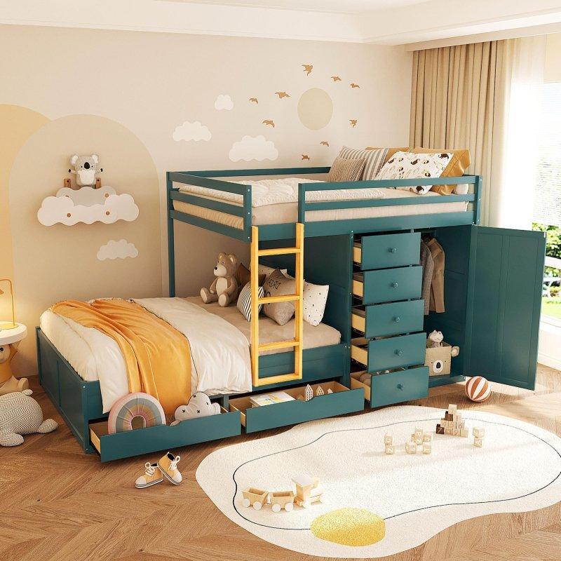 7 Çekmeceli ve Mini Gardıroplu MDF ve Masif Ahşap Ranza - 250378