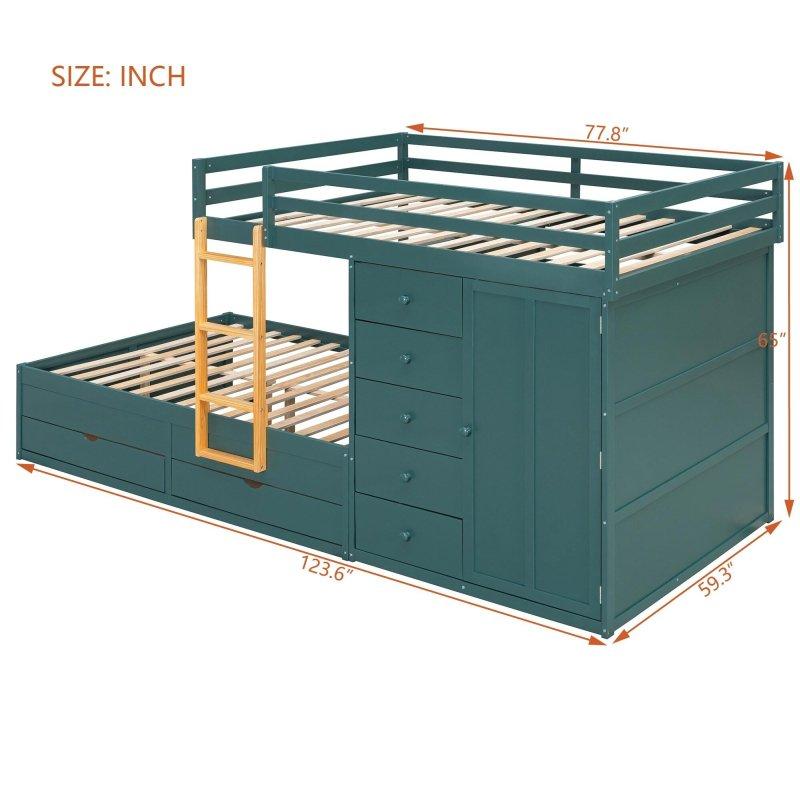 7 Çekmeceli ve Mini Gardıroplu MDF ve Masif Ahşap Ranza - 250378