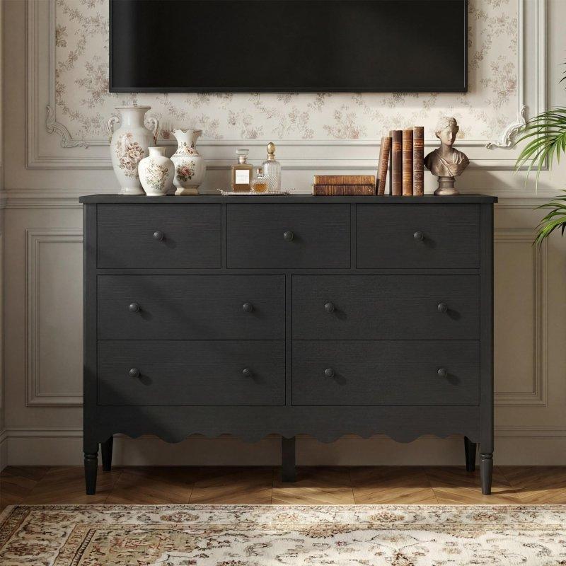 Açık Ahşap Laminat Dalgalı Tasarım 7 Çekmeceli Şifonyer - 298265