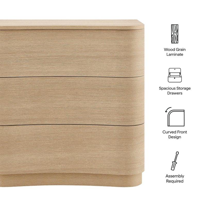 Açık Ahşap MDF Kavisli 3 Çekmeceli Şifonyer - 80 cm - 300444