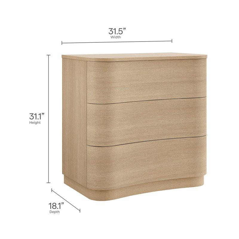 Açık Ahşap MDF Kavisli 3 Çekmeceli Şifonyer - 80 cm - 300444