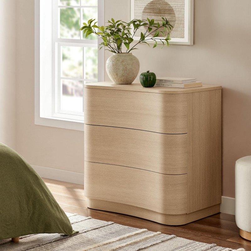 Açık Ahşap MDF Kavisli 3 Çekmeceli Şifonyer - 80 cm - 300444