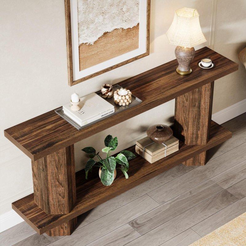 Açık Ahşap Rengi MDF Raflı Altıgen Ayaklı Dresuar - 180 cm - 332735