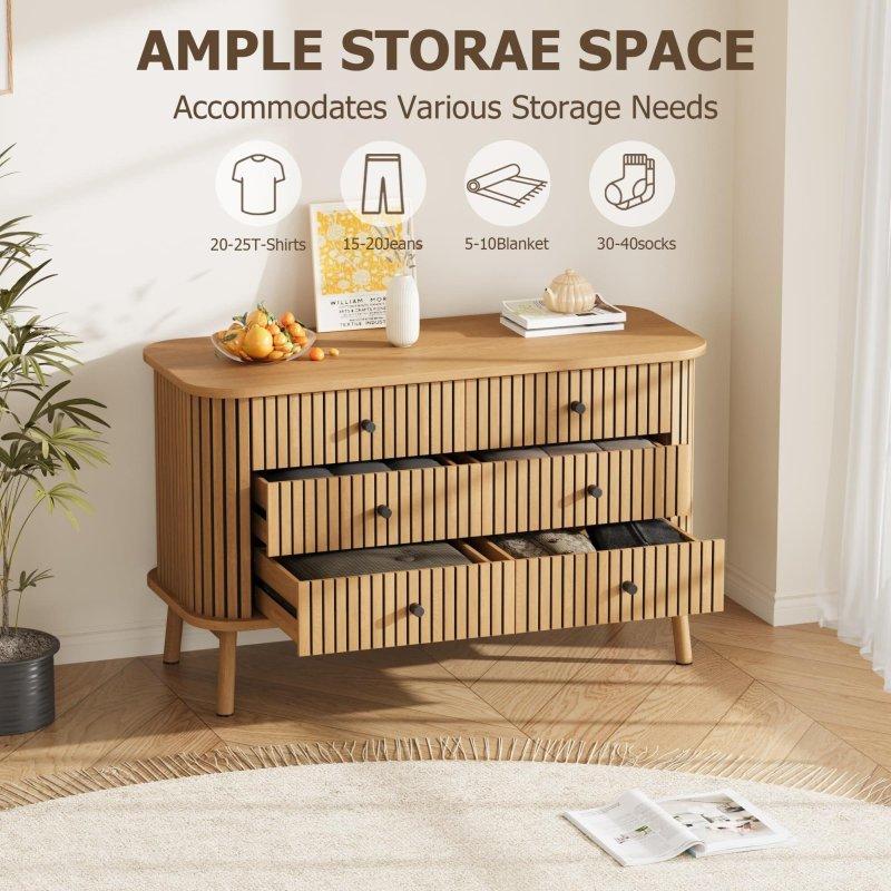 Açık Ahşap Tonlu Bambu Dokulu 6 Çekmeceli MDF Şifonyer - 120x40x66 cm - 310331