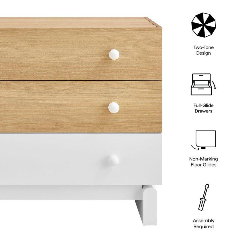 Açık Ahşap Tonlu MDF 3 Çekmeceli İki Renkli Blok Tasarım Şifonyer - 88 cm - 308032