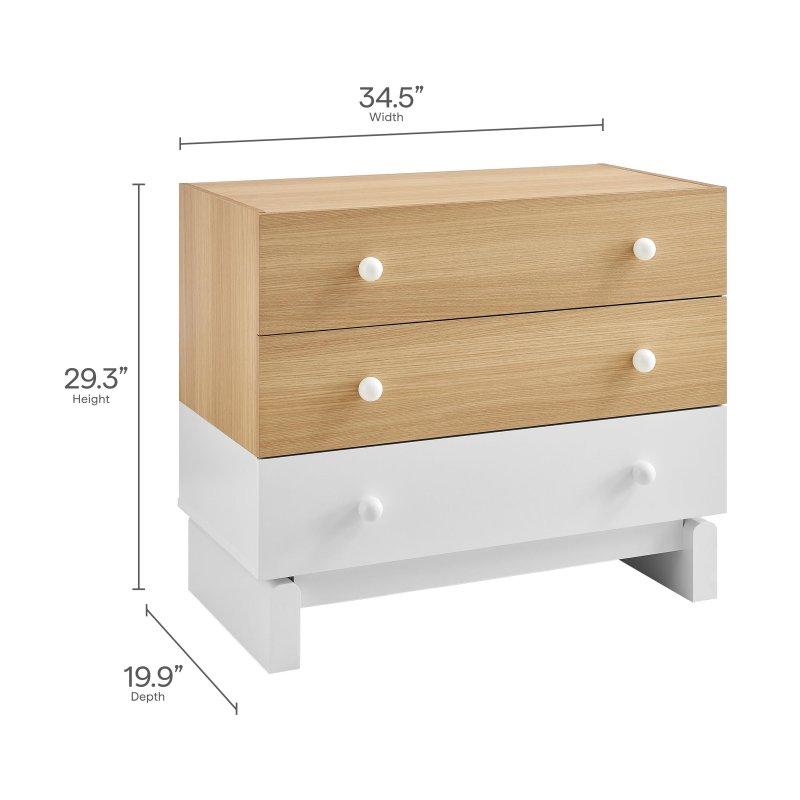 Açık Ahşap Tonlu MDF 3 Çekmeceli İki Renkli Blok Tasarım Şifonyer - 88 cm - 308032