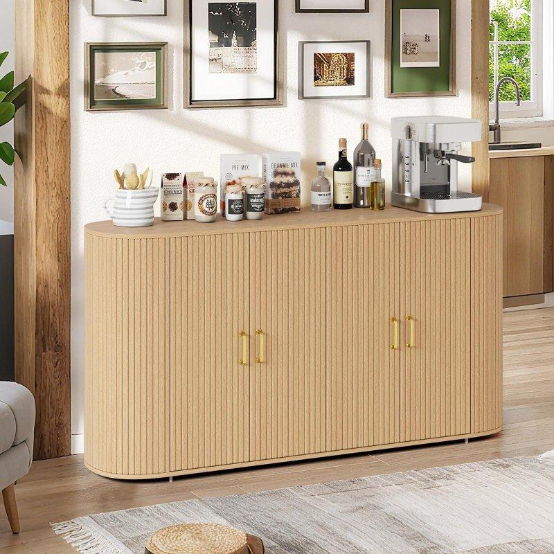 Açık Ahşap Tonu MDF Kavisli 4 Kapaklı Yivli Şifonyer - 161x40x84 cm - 307449