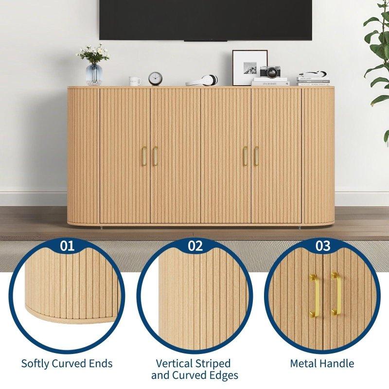 Açık Ahşap Tonu MDF Kavisli 4 Kapaklı Yivli Şifonyer - 161x40x84 cm - 307449
