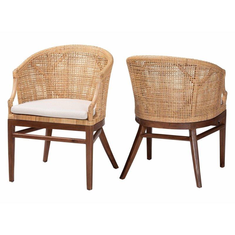 Açık Bal Rengi Akasya Ahşap Minderli 2li Set Rattan Sandalye - 82 cm - 252313