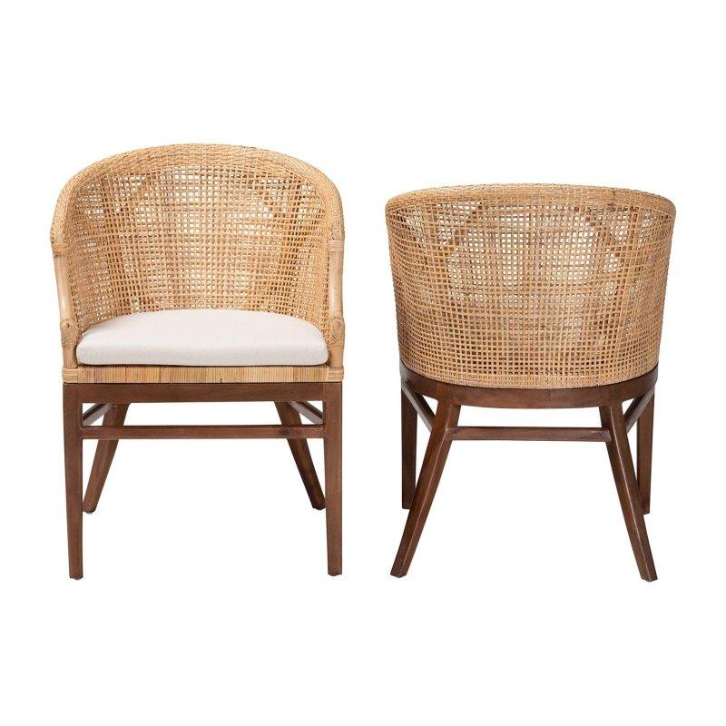 Açık Bal Rengi Akasya Ahşap Minderli 2li Set Rattan Sandalye - 82 cm - 252313