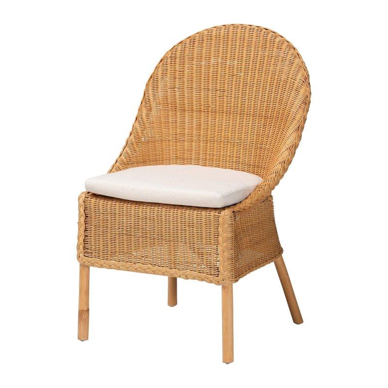 Açık Bal Rengi Doğal Rattan Bohem Tasarım Minderli Rattan Sandalye - 56x56x93 cm - 252659