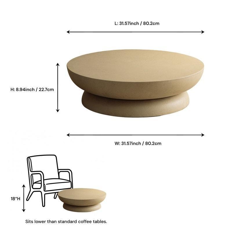 Açık Bej Beton El Yapımı İki Katlı Yuvarlak Orta Sehpa - 81 cm - 239677