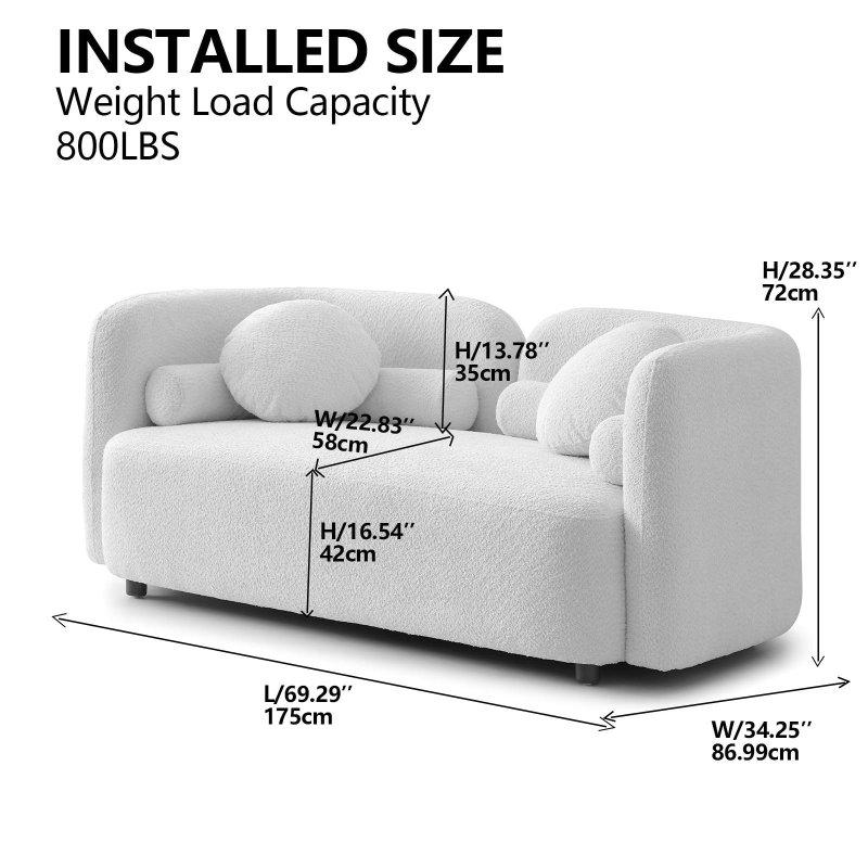 Açık Bej Bukle Kumaş Masif Ahşap Japandi Tarzı 2 Kişilik Bohem Koltuk - 176x87 cm - 293522