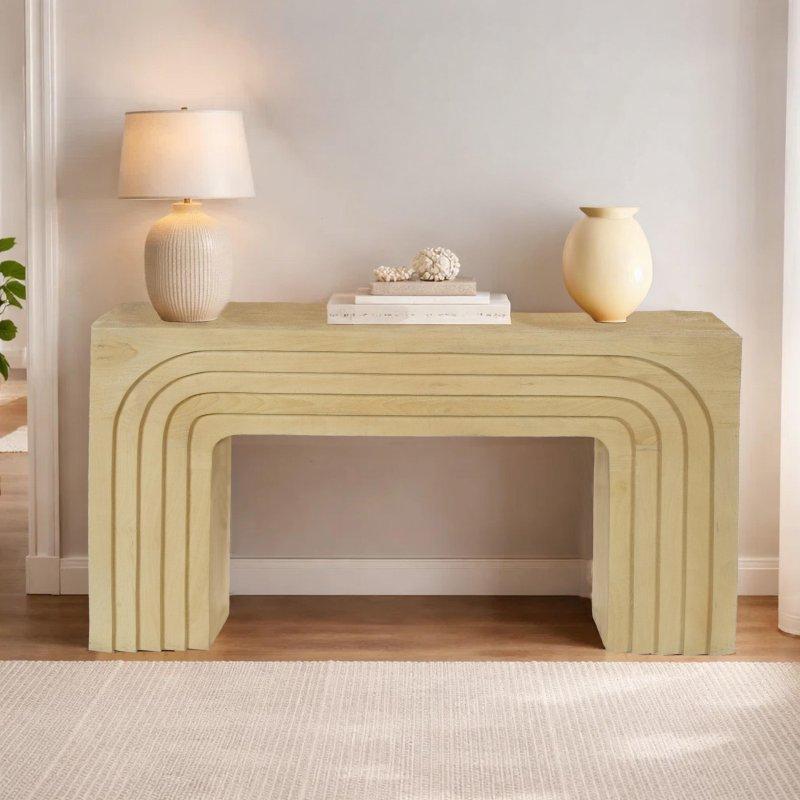 Açık Bej Masif Mango Ağacı Kemerli El Yapımı Dresuar - 135 cm - 330696