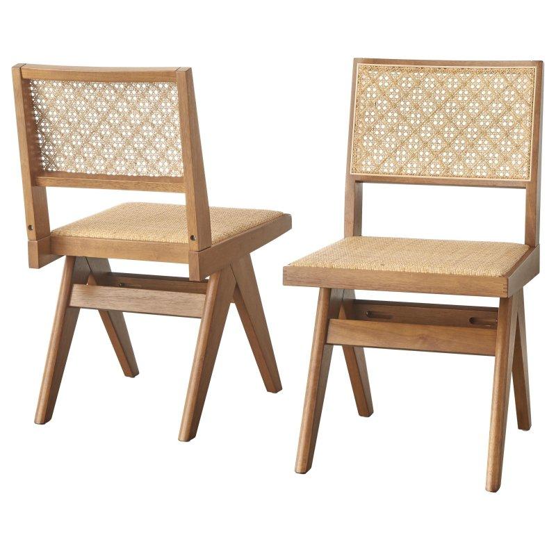 Açık Ceviz Masif Kauçuk Ağacı Minderli 2li Set Rattan Sandalye - 252846