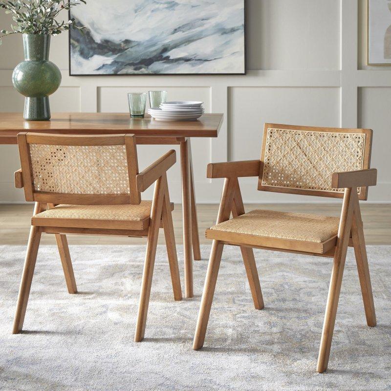 Açık Ceviz Masif Kauçuk Ağacı Minderli 2li Set Rattan Sandalye - 252846
