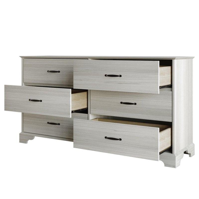 Açık Gri Ahşap 6 Çekmeceli Metal Kulplu Şifonyer - 134x71x39 cm - 300679